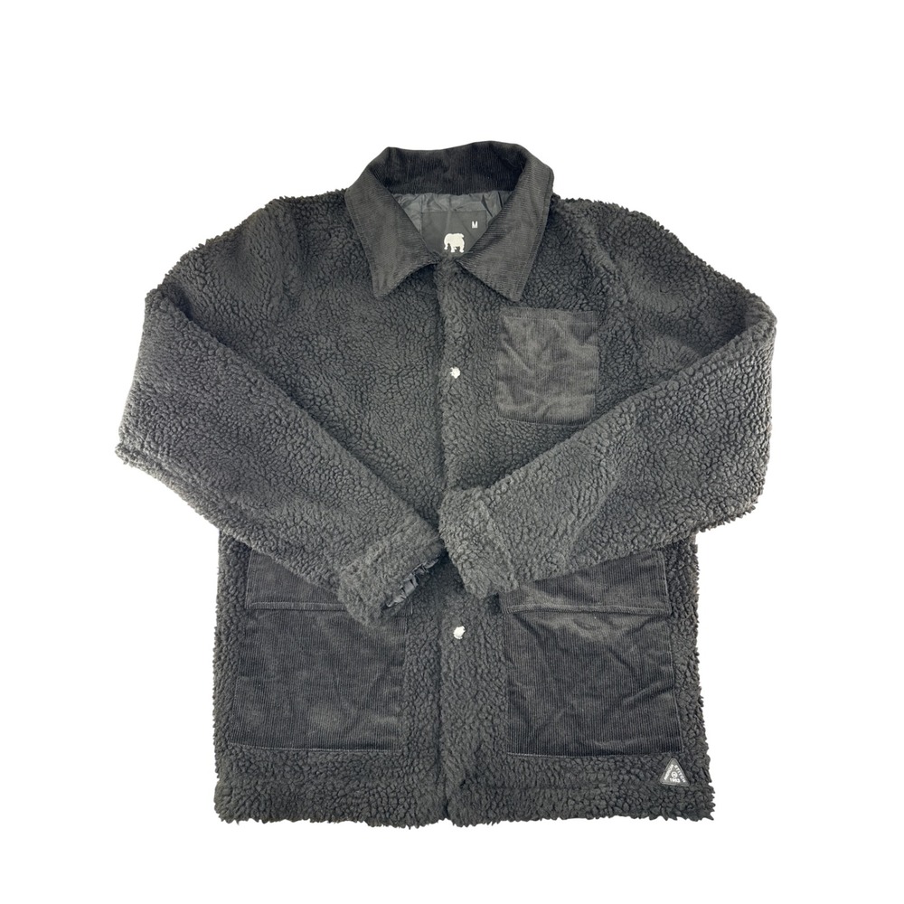 American Stitch Mens Black Sherpa Fleece Chore Jacket Corduroy Trim Medium NWOT
